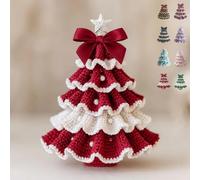 Genérico DIY Crochet Christmas Tree Kit, Handmade & Finished Holiday Decor Set, Tree Bow Pearl Embellishment, Beginners' Christmas Kit with Yarn, Hook, Beads & Instructions (red&white,Finished)