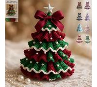Genérico DIY Crochet Christmas Tree Kit, Handmade & Finished Holiday Decor Set, Tree Bow Pearl Embellishment, Beginners' Christmas Kit with Yarn, Hook, Beads & Instructions (green,DIY)