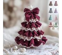 Genérico DIY Crochet Christmas Tree Kit, Handmade & Finished Holiday Decor Set, Tree Bow Pearl Embellishment, Beginners' Christmas Kit with Yarn, Hook, Beads & Instructions (rose,Finished)