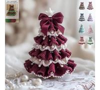Genérico DIY Crochet Christmas Tree Kit, Handmade & Finished Holiday Decor Set, Tree Bow Pearl Embellishment, Beginners' Christmas Kit with Yarn, Hook, Beads & Instructions (rose,DIY)