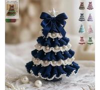Genérico DIY Crochet Christmas Tree Kit, Handmade & Finished Holiday Decor Set, Tree Bow Pearl Embellishment, Beginners' Christmas Kit with Yarn, Hook, Beads & Instructions (blue,DIY)
