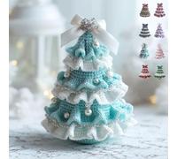 Genérico DIY Crochet Christmas Tree Kit, Handmade & Finished Holiday Decor Set, Tree Bow Pearl Embellishment, Beginners' Christmas Kit with Yarn, Hook, Beads & Instructions (ice blue,Finished)