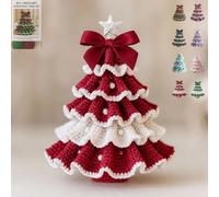 Genérico DIY Crochet Christmas Tree Kit, Handmade & Finished Holiday Decor Set, Tree Bow Pearl Embellishment, Beginners' Christmas Kit with Yarn, Hook, Beads & Instructions (red&white,DIY)