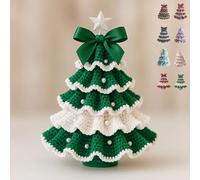 Genérico DIY Crochet Christmas Tree Kit, Handmade & Finished Holiday Decor Set, Tree Bow Pearl Embellishment, Beginners' Christmas Kit with Yarn, Hook, Beads & Instructions (green&white,Finished)