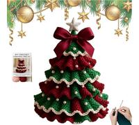 Generico DIY Crochet Christmas Tree Kit-Handmade Holiday Decoration Set,Christmas Party Crochet Decors,Tree Bow Pearl Embellishment,Holiday Craft Kit with Yarn,Hook,Beads & Instructions (Red)