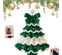 Generico DIY Crochet Christmas Tree Kit-Handmade Holiday Decoration Set,Christmas Party Crochet Decors,Tree Bow Pearl Embellishment,Holiday Craft Kit with Yarn,Hook,Beads & Instructions (White)