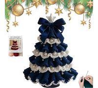 Generico DIY Crochet Christmas Tree Kit-Handmade Holiday Decoration Set,Christmas Party Crochet Decors,Tree Bow Pearl Embellishment,Holiday Craft Kit with Yarn,Hook,Beads & Instructions (Blue)