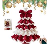 Generico DIY Crochet Christmas Tree Kit-Handmade Holiday Decoration Set,Christmas Party Crochet Decors,Tree Bow Pearl Embellishment,Holiday Craft Kit with Yarn,Hook,Beads & Instructions (Pink)