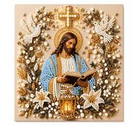 Genérico DIY Jesus Pearl Art Kit,3D Pearl Diamond Art Kit for Adults,9.8 x 9.8 Inch Pre-Stretched Oil Canvas, Religious Craft for Easter Baptism Confirmation Decor (#C)