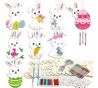 Genérico DIY Pascua infantil, decoración de Pascua, actividades de conejo y huevos, DIY Crafts pegatinas para colgar,adornos de madera de Pascua,decoraciones de animales festivos