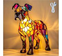 Genérico Dog Series Art Night Light, 3D Cute Bulldog LED Night Light with Stained Glass Shade, Dyed Resin Puppy Lamp with USB for Room Bedroom Home Decor, Ideal Gifts for Pet Lovers