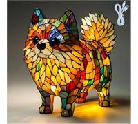 Genérico Dog Series Art Night Light, 3D Cute Bulldog LED Night Light with Stained Glass Shade, Dyed Resin Puppy Lamp with USB for Room Bedroom Home Decor, Ideal Gifts for Pet Lovers