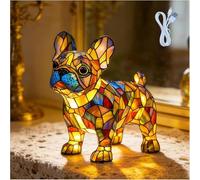 Genérico Dog Series Art Night Light, 3D Cute Bulldog LED Night Light with Stained Glass Shade, Dyed Resin Puppy Lamp with USB for Room Bedroom Home Decor, Ideal Gifts for Pet Lovers