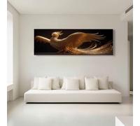 Genérico Dorado Cuadro en lienzo enmarcado Fantasía Animales Ave Fénix con kit de montaje para salón, dormitorio y oficina, decoración moderna requiere montaje 120 x 80 cm