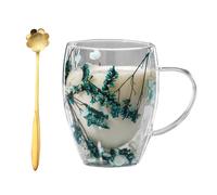Genérico Double Glass Flower Tea Cup,Handcrafted Clear Flower Coffee Mugs with Handle 350 ML,Creative Aesthetic Insulated Anti-Scalding Coffee Cups for Hot Beverages,Tea,Milk,Juice