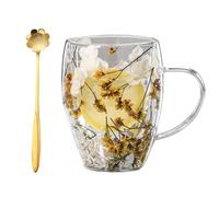 Genérico Double Glass Flower Tea Cup,Handcrafted Clear Flower Coffee Mugs with Handle 350 ML,Creative Aesthetic Insulated Anti-Scalding Coffee Cups for Hot Beverages,Tea,Milk,Juice