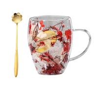 Genérico Double Glass Flower Tea Cup,Handcrafted Clear Flower Coffee Mugs with Handle 350 ML,Creative Aesthetic Insulated Anti-Scalding Coffee Cups for Hot Beverages,Tea,Milk,Juice
