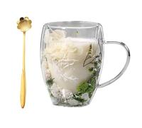 Genérico Double Glass Flower Tea Cup,Handcrafted Clear Flower Coffee Mugs with Handle 350 ML,Creative Aesthetic Insulated Anti-Scalding Coffee Cups for Hot Beverages,Tea,Milk,Juice