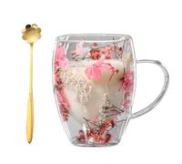 Genérico Double Glass Flower Tea Cup,Handcrafted Clear Flower Coffee Mugs with Handle 350 ML,Creative Aesthetic Insulated Anti-Scalding Coffee Cups for Hot Beverages,Tea,Milk,Juice