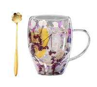 Genérico Double Glass Flower Tea Cup,Handcrafted Clear Flower Coffee Mugs with Handle 350 ML,Creative Aesthetic Insulated Anti-Scalding Coffee Cups for Hot Beverages,Tea,Milk,Juice