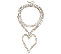 Genérico Double Layer Heart Necklace for Women - S925 Sterling Silver & Baroque Pearl Pendant, Adjustable Length, Long Lasting Shine, Easy Care for Mother's Day Wedding Anniversary