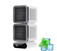 Genérico Double-Layer Shaking Ice Desktop Fan, Portable Dual Heads 360° Rotating Rechargeable Table Fan, Intelligent Digital Display,Small Quiet Table Fans for Office Room (1-PCS)