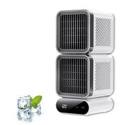 Genérico Double-Layer Shaking Ice Desktop Fan, Portable Dual Heads 360° Rotating Rechargeable Table Fan, 120° Auto Oscillating,Intelligent Digital Display,Small Quiet Table Fans (White)