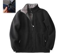 Genérico Double Layer Soft Fleece Jacket for Men,Winter Double Side Thick Polar Fleece Windproof Outerwear,Full Zip Fleece Hiking Coat (FR/ES, Letras, XL, Regular, Regular, Black)