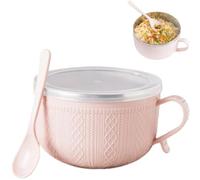 Genérico Double-Layer Stainless Steel Bowls,27 Oz Insulated Serving Bowls,Heat & Cold Resistant Instant Noodle Bowl with Lid and Spoon for Soup,Cereal,Salad,Kitchen,Dining,and Outdoor Use (Pink)