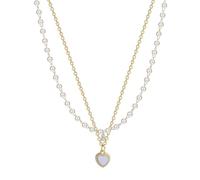 Genérico Double-Layered Pearl Heart Necklace - Stylish High-End Design Clavicle Chain Choker | Delicate Layered Summer Style Necklãce For Women | Light Luxury Ĥeart Pendant Jewelry For Wedding