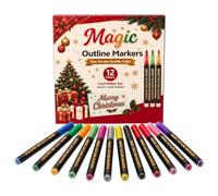 Genérico Double Line Marker - Diary Glitter Outline Marker Set 12 Pieces | Glitter Outline Marker Pen Set Line Drawing Smooth Precise Strokes Easy Creative Writing Versatile Art Application Ideal