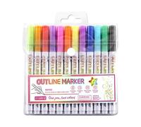 Genérico Double Line Outline Markers - 12 Color Permanent Art Pens For Crafts | PP With Shimmering Ink, Double Line Design, For Scrapbooking, Card Making, Journaling, Art Projects