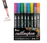 Genérico Double Lines Outline Markers - Colorful Outline Markers Self-Outline Markers | Glitter Markers Art Pens for Doodling, Scrapbooking, Drawing, Greeting Card, Crafts