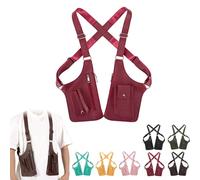 Genérico Double Shoulder Armpit Bag, Leather Shoulder Armor Hidden Underarm Strap Wallet, Adjustable Armpits Bag for Men (Red)