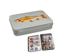 Genérico Double-Sided Fly Box, Metal Fishing Hook Storage, 7x5 Inches Trout Print Organizer with Secure Lid, Durable Fly Box, Fishing with Compact Design, Accessory for Beginners and Enthusiasts