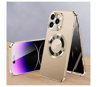 Genérico Double-Sided Magnetic Phone Case for iPhone 16/15/14/13/12 Pro MAX, Anti Peep Tempered Glass Case 360 Full BodyCase (for iphone13 Pro MAX,Gold)