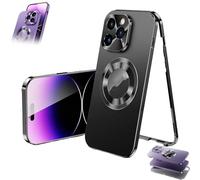 Genérico Double-Sided Magnetic Phone Case, Magnetic Tempered Glass Double Sided for iPhone Case, MetalMagnetic Full-Cover Anti-Fall Mobile Phone Cases (Black,14)