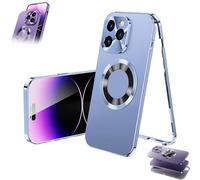Genérico Double-Sided Magnetic Phone Case, Magnetic Tempered Glass Double Sided for iPhone Case, MetalMagnetic Full-Cover Anti-Fall Mobile Phone Cases (Blue,16E)
