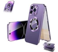 Genérico Double-Sided Magnetic Phone Case, Magnetic Tempered Glass Double Sided for iPhone Case, MetalMagnetic Full-Cover Anti-Fall Mobile Phone Cases (Purple,13)