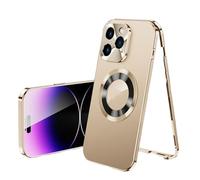 Genérico Double-Sided Magnetic Phone Case, Tempered Glass Double Sided PhoneCase, Anti Peeping Film Case for iPhone, MetalMagnetic Full-Cover Anti-Fall Mobile Phone Cases (16,Rose Gold)