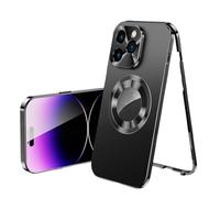 Genérico Double-Sided Magnetic Phone Case, Tempered Glass Double Sided PhoneCase, Anti Peeping Film Case for iPhone, MetalMagnetic Full-Cover Anti-Fall Mobile Phone Cases (14PROMAX,Black)