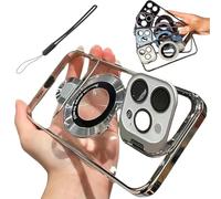 Genérico Double Stand Case Cover for iPhone 16/15/14/13 Pro MAX,Transparent Electroplated Magnetic Protective Case with Folding Stand (For iPhone 16 Plus,Silver)