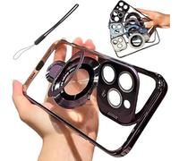 Genérico Double Stand Case Cover for iPhone 16/15/14/13 Pro MAX,Transparent Electroplated Magnetic Protective Case with Folding Stand (For iPhone 16 Plus,Purple)