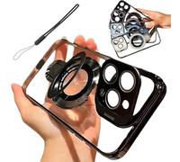Genérico Double Stand Case Cover for iPhone 16/15/14/13 Pro MAX,Transparent Electroplated Magnetic Protective Case with Folding Stand (For iPhone 16 Plus,Black)