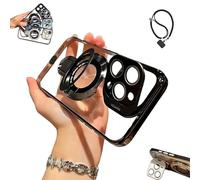 Genérico Double Stand Case Cover for iPhone,Folding Stand Case Cover, with Camera Holder,Transparent Electroplated Four Corners Shockproof Cases for16 /15/14/13 Pro MAX (For iPhone 15Pro,Black)