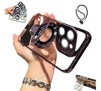 Genérico Double Stand Case Cover for iPhone,Folding Stand Case Cover, with Camera Holder,Transparent Electroplated Four Corners Shockproof Cases for16 /15/14/13 Pro MAX (For iPhone 16Pro,Purple)