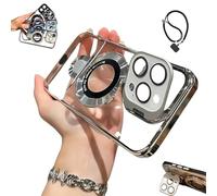Genérico Double Stand Case Cover for iPhone,Folding Stand Case Cover, with Camera Holder,Transparent Electroplated Four Corners Shockproof Cases for16 /15/14/13 Pro MAX (For iPhone 14Pro,White)