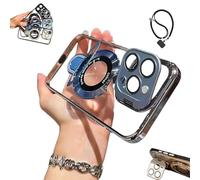 Genérico Double Stand Case Cover for iPhone,Folding Stand Case Cover, with Camera Holder,Transparent Electroplated Four Corners Shockproof Cases for16 /15/14/13 Pro MAX (For iPhone 13Pro,Blue)