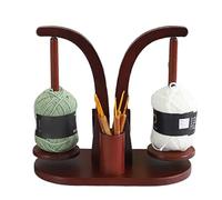 Generico Double Thread Spool Yarn Holder | Pine Wood, 28x14x22cm, 680g | Magnetic Ball Stand with Phone & Tool Holder for Crochet | Gift for Knitting Enthusiasts