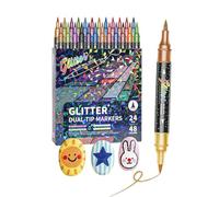 Genérico Double Tip Glitter Pens - 5.83 Inch Paint Markers Set | Water Based Glitter Markers - Quick Dry 24 36 48 Pack for Greeting Cards Crafts Doodles Coloring Scrapbooking Art Projects DIY